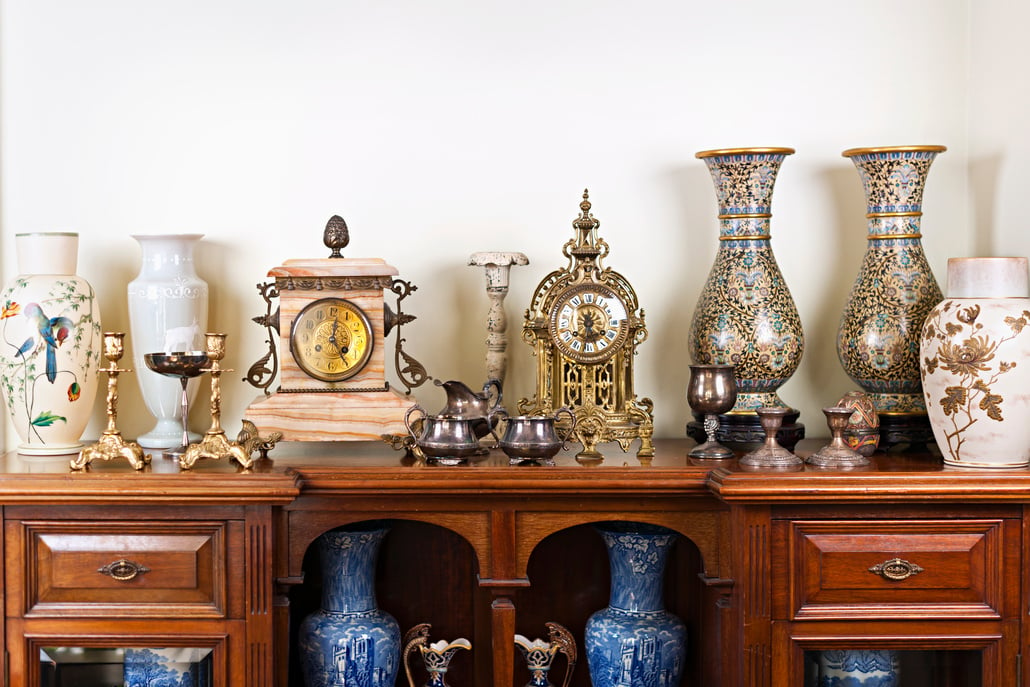 Antique vases and clocks